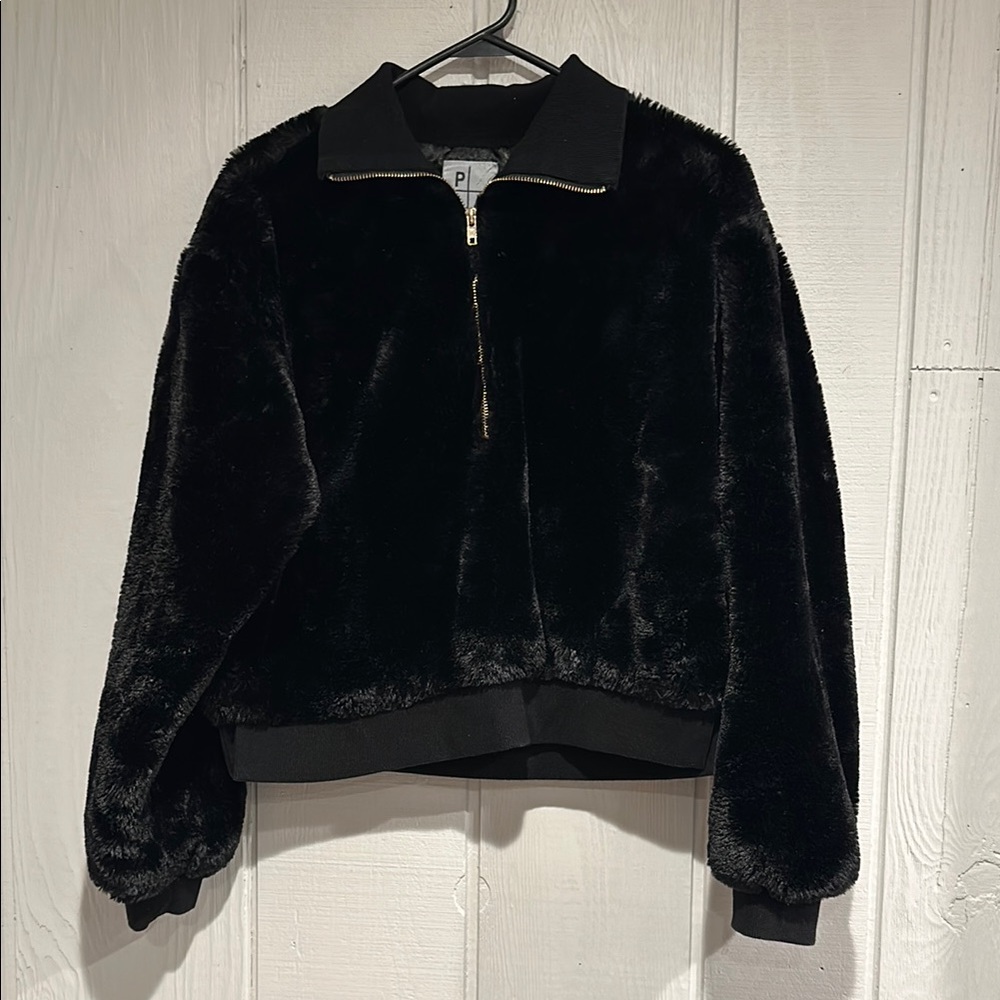 Private Academy Black Faux Fur 1/2 Zip Pullover